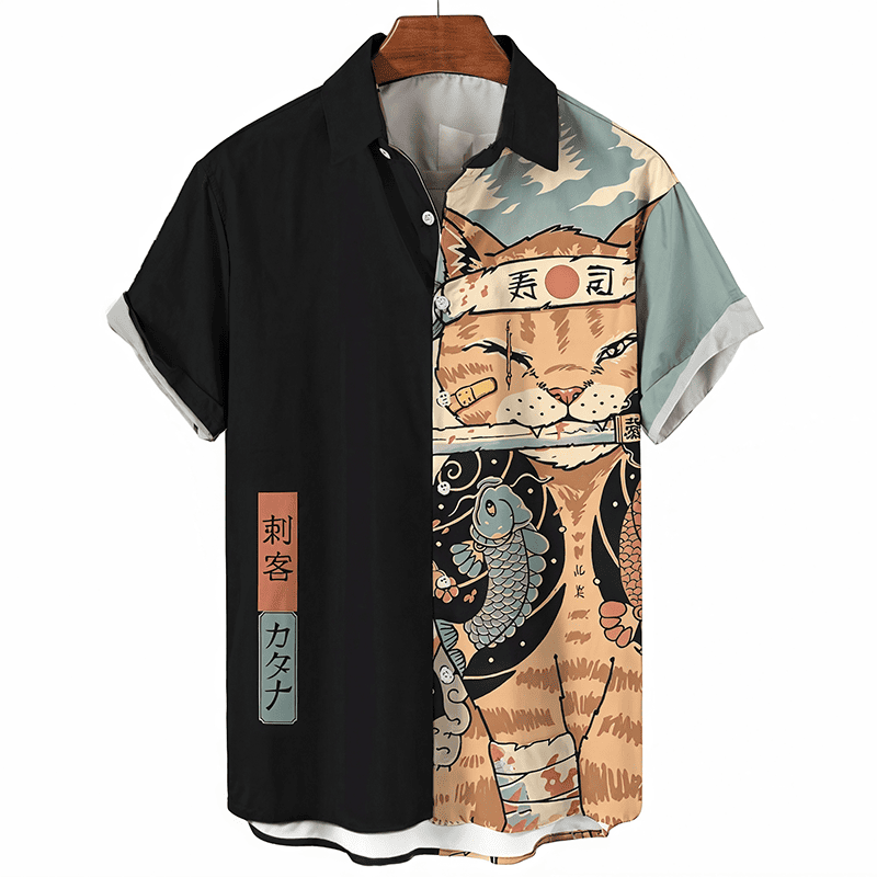 variant_black_Men’s Japanese Style Short Sleeve Shirt