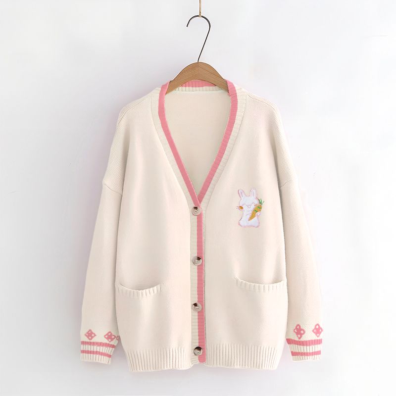 white_Women’s Button V-Neck Cardigan