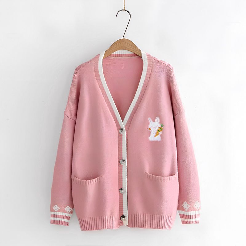 pink_Women’s Button V-Neck Cardigan