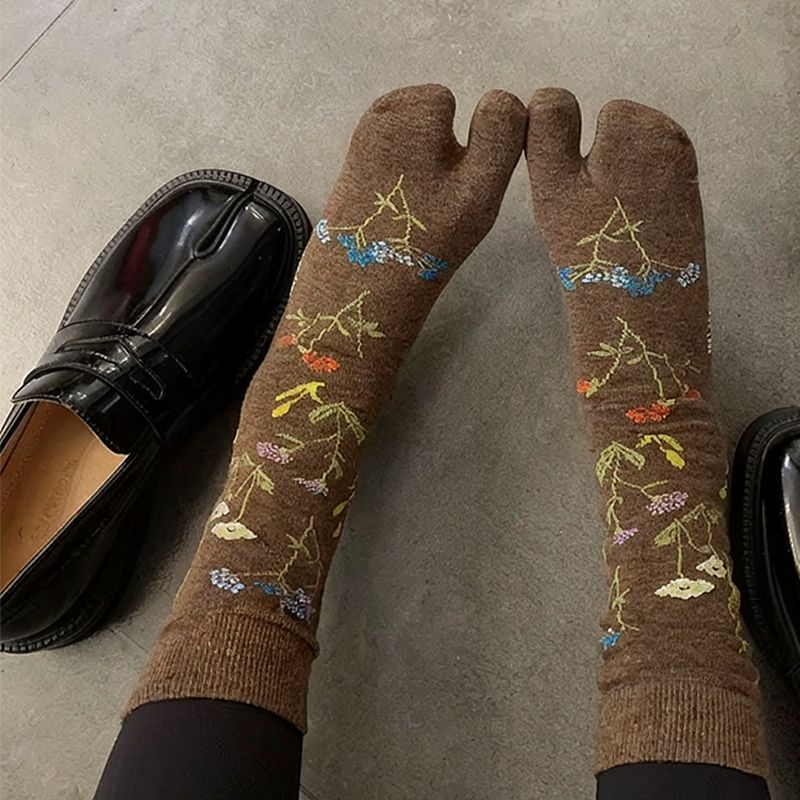 Baumwollsocken, Tabi-Socken, Socken mit geteilter Zehe, geblümte Socken