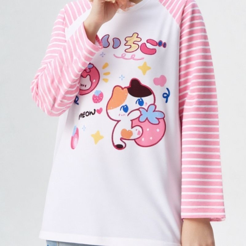 Langarmshirt, gestreiftes Langarmshirt, Kawaii-Shirt