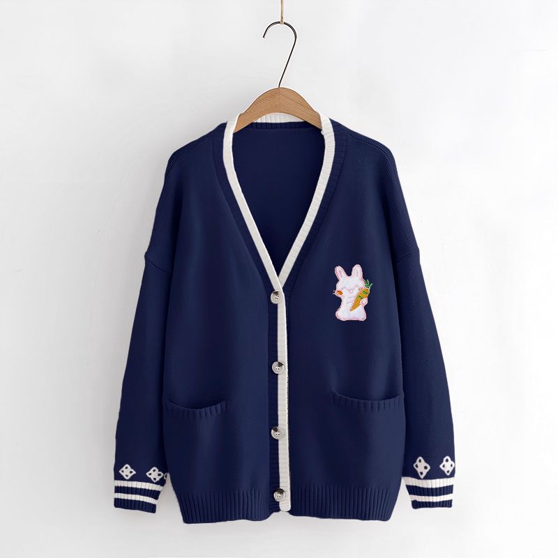 blue_Women’s Button V-Neck Cardigan
