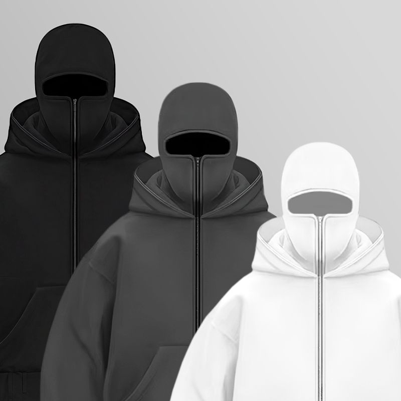 Zip-Hoodie, Hoodie mit Sturmhaube, Hoodie mit Maske